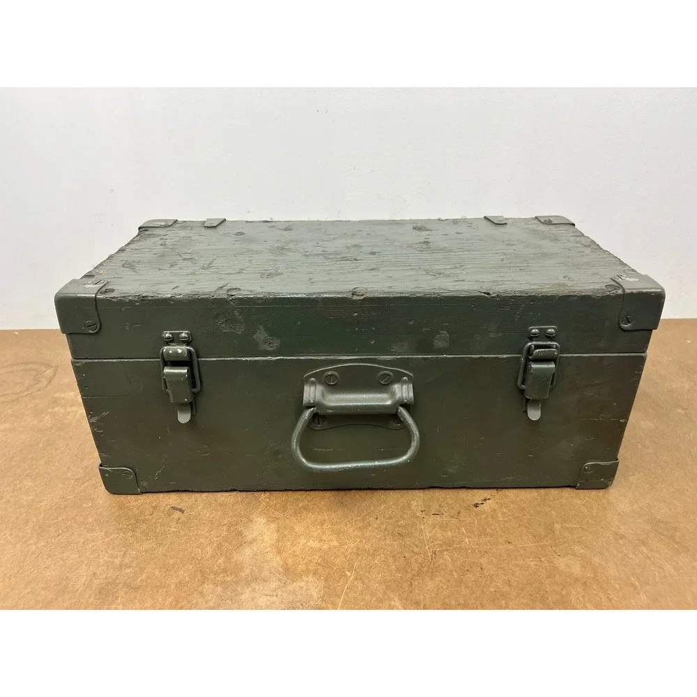Vintage Military Wooden Chest Case OD Green Trunk Locking Tool Box Storage US